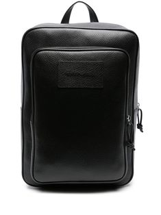 black calf leather grained texture mesh panelling appliqué logo top zip fastening single flat top handle two padded adjustable shoulder straps front zip-fastening pouch pocket main compartment internal zip-fastening pocket internal slip pocket silver-tone hardware full lining This piece comes complete with a protective dust bag.