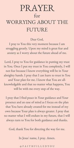 the prayer for praying about the future with pink background and black writing on it, which reads