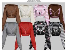 several different colored tops and leggings with the same design on each one side