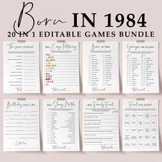 the printable game bundle for born in 1994 is shown on top of a pink background