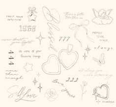 some drawings on paper with words and hearts