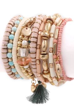 I WANT TO STAY BRACELET SET Uncommon Reign Assorted Cute Affordable Bracelets, Buckle Bracelet, Stackable Bracelets, Elastic Bracelet, Seed Bead Bracelets, Metal Ring, Pink Bracelet, Bracelet Stack, Bead Bracelet