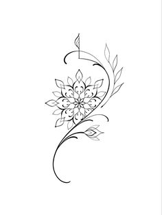 Mandala With Flowers Tattoo Design, Mandala Fine Line Tattoo, Mandala Flower Back Tattoo, Floral Mandala Back Tattoo Women, Glute Tattoo, Daisy Mandala Tattoo Design, Fine Line Mandala Tattoo, Half Mandala Flower Tattoo, Honeysuckle Tattoo