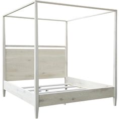 a white bed with a wooden headboard and foot board is shown against a white background