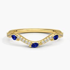 Luxe Willow Curved Sapphire and Diamond Wedding Ring - 18K Yellow Gold. This delicately curved wedding band features marquise-shaped sapphires nestled within a beautifully sculpted metal and diamond vine (1/10 total carat weight). Sapphire And Diamond Ring, Wedding Anniversary Rings, Curved Wedding Band, Diamond Wedding Ring, Gold Diamond Rings, Diamond Wedding Rings, Diamond Wedding, Anniversary Rings, Wedding Band