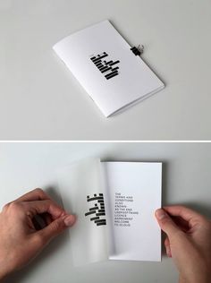 two different views of an open book with the words made out of black and white paper