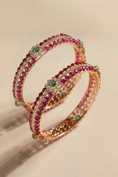 Ruby Diamond Bangles, Ruby Bangles Gold, Ruby Emerald Bangles, Diamond Bangles Indian, Emerald Bangles, Plain Gold Bangles, Platinum Jewellery, Wedding Jewelry Sets Bridal Jewellery, Ruby Bangles