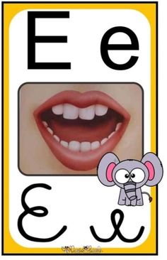 an e is for elephant with the letter e in front of it's mouth