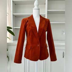 Corduroy Jacket In Orange Size Small. New With Tags. Fall Corduroy Blazer With Pockets, Winter Corduroy Blazer For Work, Corduroy Blazer For Winter Workwear, Long Sleeve Blazer With Corduroy Collar For Work, Workwear Long Sleeve Blazer With Corduroy Collar, Workwear Blazer With Corduroy Collar And Long Sleeves, Fall Corduroy Blazer With Lapel Collar, Fall Corduroy Single Breasted Blazer, Long Sleeve Corduroy Blazer For Fall