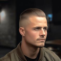 Crew Cut with a Slicked Back Top Low Fade