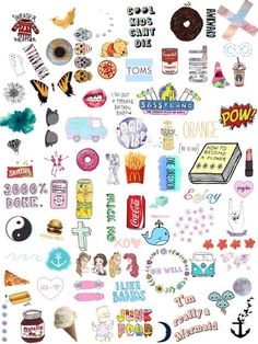 an assortment of different stickers on a white background