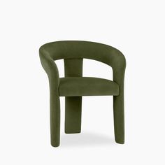 a green chair with a curved back and legs