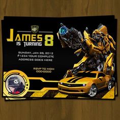 an image of a birthday card for a boy with a bumble transformer car