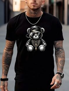 Solar System Print, Tee Shirt Homme, Bear Print, Mens Plus Size, Latest Fashion For Women, Casual T Shirts, Fashion Online Shop, Men Short Sleeve, Neck T Shirt