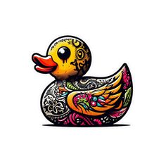 a rubber duck with colorful designs on it's body