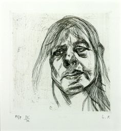 a black and white drawing of a woman's face with wrinkles on it