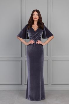 "Bridesmaid Velvet Dress. Gown Dress for Women. Our Dresses made from High Quality Fabric.  Dresses made with Love in Europe. More Désir Couture dresses you can find here: https://www.etsy.com/shop/DesirCouture?ref=simple-shop-header-name&listing_id=992376660 ❖ If you wish other neckline, back, sleeves, slit, pockets.. write it in order's note. ❖ Material is quality, flexible and stretchy. ❖ The top of the dress is lined.  ❖ In my shop the size scale is different. Please read the dress descripti Velvet Dress Formal, Velvet Dress Long, Grey Maxi, Grey Bridesmaid Dresses, Flare Sleeve Dress, Velvet Maxi Dress, Velvet Maxi, Grey Maxi Dress, Maxi Gown Dress