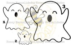 two ghost cut outs with the numbers 3 and 4 on each side, one has a face