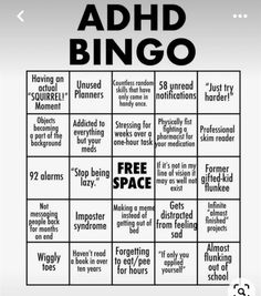 ADHD BINGO Free Bingo Cards