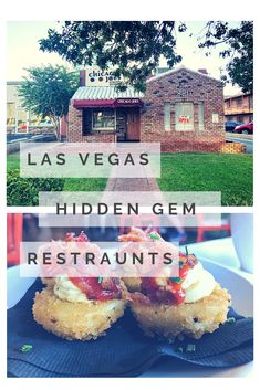 the las vegas hidden gems restaurant is located in front of a brick building with grass and trees