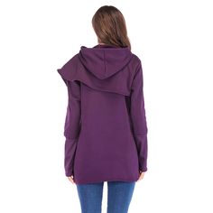 Purple Irrgular Double Layer Hoodie Fall Purple Hoodie With Drawstring Hood, Oversized Purple Hoodie For Fall, Fall Hooded Sweatshirt With Adjustable Hood, Purple Drawstring Hood Sweatshirt For Fall, Purple Double-lined Hoodie For Fall, Purple Long Sleeve Hoodie For Fall, Hooded Tops With Double-lined Hood For Fall, Fall Hoodie With Adjustable Hood, Hooded Top With Double-lined Hood For Fall