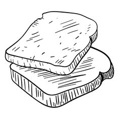 two slices of bread are stacked on top of each other, hand drawn in black and white