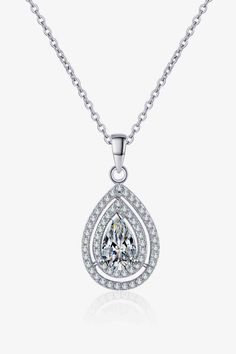 1 Carat Moissanite Teardrop Pendant Necklace - Sydney So Sweet Stone Properties, Halo Pendant, Moissanite Jewelry, Teardrop Necklace, Teardrop Pendant, Girls Jewelry, 1 Carat, Rhodium Plated, Silver Necklaces