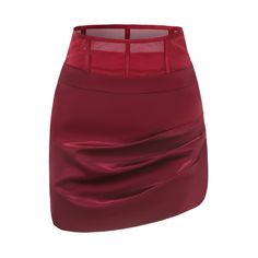 This skirt is sure to add a luxe vibe to your look. Featuring a red satin material with a mesh top, ruched design and a tailored fit, we're obsessed. Style with our matching bra-let, and blazer and add heels for a fiercely feminine look. Fitted Chic Mesh Skirt, Chic Fitted Mesh Skirt, Mesh Mini Skirt For Party, Summer Party Mini Skirt In Nylon, Party Mesh Mini Skirt, Chic Nylon Mini Skirt For Party, Mesh Mini Skirt For Night Out, Fitted Mesh Mini Skirt For Night Out, Elegant Nylon Mini Skirt