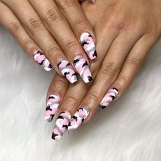 Johnny Tran, Pink Camo Nails, Matte Nails Design, Simple Acrylic Nails, Pink Camouflage