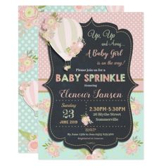 a baby sprinkle is in the air with flowers and polka dots on it