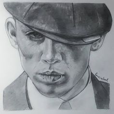 a drawing of a man wearing a hat and tie