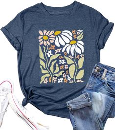 PRICES MAY VARY. ❀Breezy Style: Soft and Breathable,Made from a cotton and polyester,Lightweight short sleeve t-shirt features a flowing floral print perfect for Summer weather comfort. ❀Flowers t-shirt Design: Flowers Shirts,Boho Flower T Shirt, Vintage Floral Graphic Shirt ,Botanical Tee Wildflowers Shirts Garden Lover Top ,Floral Graphic Retro Shirt The women wildflower T Shirt,Fashion Friend Casual Loose Blouse Tees,Classic Vintage Country Music short sleeve Tee Shirt For Women Juniors Girls Graphic Tees Cricut, Womens Tshirt Designs, Floral Shirts Women, Hippie Tshirt, Women Tshirt Design, Womens Tops Casual, Vintage Floral Shirt, Floral Tshirt, Breezy Style