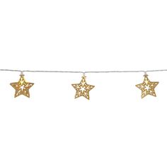 three gold stars hanging from a string