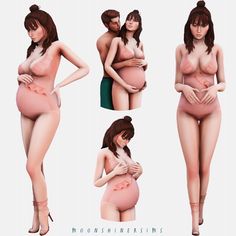 three different poses of a pregnant woman