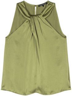 moss green satin weave halterneck sleeveless gathered detailing keyhole detail to the rear rear button fastening Halterneck Top, Yoko London, City Dress, Halter Neck Top, Summer Beach Wear, Green Satin, Moss Green, Cami Tanks, Lady Dior