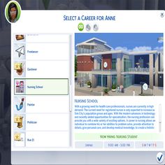 a computer screen shot of the home page for an online game called select a career for annie