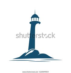 a lighthouse on an island in the ocean or sea with waves and sand, isolated from white background