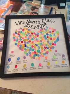 a framed poster with the names and date for mrs humps class 2013 - 2014