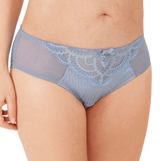 Amoena® Karolina Panty Shown in Light Blue/Light Sand – Front View Stretch Bottoms With Delicate Lace In Short Length, Elegant Light Blue Stretch Bottoms, Elegant Blue Lace Bottoms, Blue Stretch Lace Bottoms, Fitted Blue Bottoms With Lace Trim, Post Surgical Bra, Measure Bra Size, Men's Wigs, Mastectomy Bra