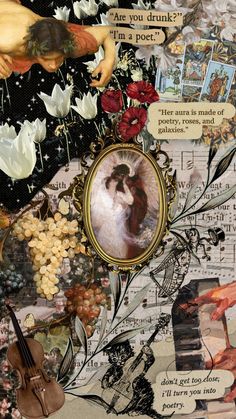 an altered collage with music and flowers