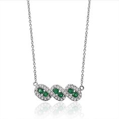 Shop online Arthurs Collection PER-10099 White Gold Gemstone Necklaces at Arthur Formal Emerald Diamond Necklace In White Gold, Formal White Gold Emerald Diamond Necklace, Green Diamond Necklace With Single Cut Diamonds, Elegant Green Necklace With Pave Setting, Classic White Gold Emerald Necklace With Diamond Accents, Green Platinum Jewelry With Pave Setting, Fine Green Diamond Necklace, Green Necklace With Single Cut Diamonds For Anniversary, Dazzling Emerald Diamond Necklace For Anniversary