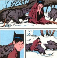 an image of a comic strip with some animals in the snow