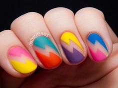 Lightning Bolt Nails, Cheap Nails, 80s Nails, Chalkboard Nails, Negative Space Nail Art, Negative Space Nails, Space Nails, Nail Vinyls, Colorful Nails