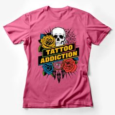 Tattoo Addiction Skull and Roses Graphic T-Shirt, Colorful Boho Style Tee, Dreamcatcher and Web Design Casual Shirt Female T-Shirt Custom graphic T-Shirt.Customize your color Colorful Boho Style, Colorful Boho Fashion, Roses Graphic, Skull And Roses, Skulls And Roses, Shirt Female, Colorful Boho, Casual Shirt, Fashion Tees