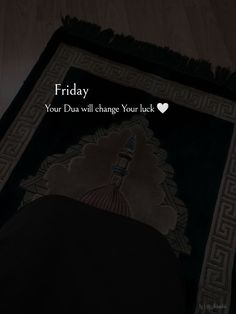 a black rug with the words friday on it and an image of a woman's head