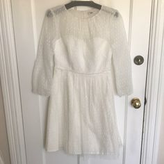 Beautiful J. Crew Dress. Sample. Never Worn And I’m Brand New Condition. 3/4 Sheer Sleeves. Side Zip. Fits Like Street Size 6. Chic 3/4 Sleeve Wedding Dress, Chic Wedding Dress With 3/4 Sleeves, White 3/4 Sleeve Evening Dress, Formal Spring Mini Dress With 3/4 Sleeves, Elegant White Dress With 3/4 Sleeves, Summer Wedding Dresses With 3/4 Sleeves, Cream Fitted Dress With 3/4 Sleeves, White Fitted Mini Dress With 3/4 Sleeve, White Midi Dress With 3/4 Sleeves For Brunch