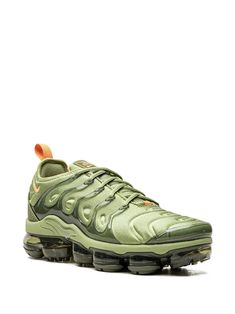 Nike Air Vapormax Plus "Alligator/Orange Trance" Sneakers - Farfetch Green Dynamic Lace-up Running Shoes, Dynamic Green Lace-up Running Shoes, Nike Air Max Low-top For Outdoor, Outdoor Air Max Cushioning Lace-up Sneakers, Running High-top Sneakers With Air Max Cushioning, Functional Green Running Shoes For Streetwear, Green Lace-up Running Shoes With Air Cushioning, Outdoor Nike Air Max Low-top With Air Cushioning, Air Max Cushioned High-top Sneakers For Sports