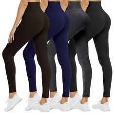 PRICES MAY VARY. 【WORTH THE COST】- You can get 4 pairs of leggings for women all in one. Each yoga pants with high quality only needs less than $7. Rich color collocation for womens leggings underlines women's youth and vitality. We know this workout legging will become a new favorite of yours. 【HIGH WAISTED DESIGN】- 5.3 inches wide compression waistband for excellent coverage. And tight fit accentuates your natural curves which make you look more awesome, slim and great. Enjoy the feeling that Workout Pants Women, Workout Legging, Yoga Pants With Pockets, Black Yoga Pants, Warm Leggings, Black Yoga, Womens Leggings, Pants With Pockets, Leggings For Women