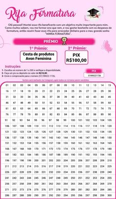 a pink poster with numbers on it and the words rija formata written in spanish