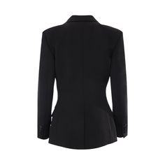 Saint Laurent single-breasted tuxedo jacket in black grain de poudre wool featuring a peak lapel, button closure, padded shoulders, long sleeves with buttoned cuffs, front pockets, and a back central vent. Lined. Regular fit. Makeup Travel Case, Peak Lapel, Tuxedo Jacket, Beauty Accessories, Jacket Sale, Single Breasted, Accessories Design, Saint Laurent, Fashion Branding